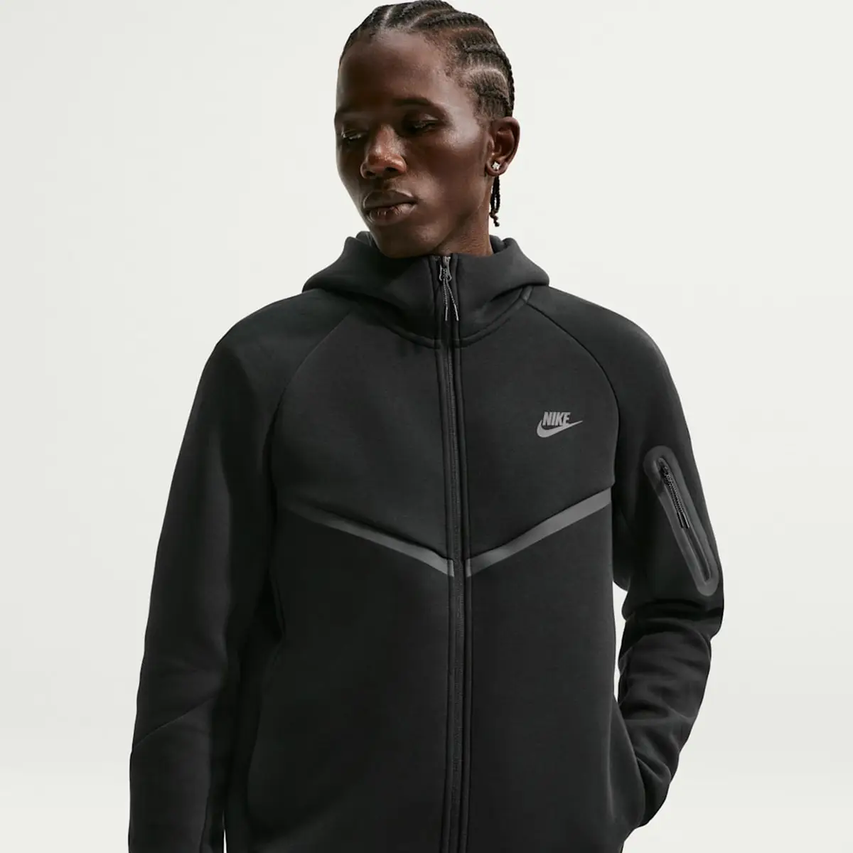 Tech Fleece Windrunner Siyah Erkek Tam Boy Fermuarlı Ceket